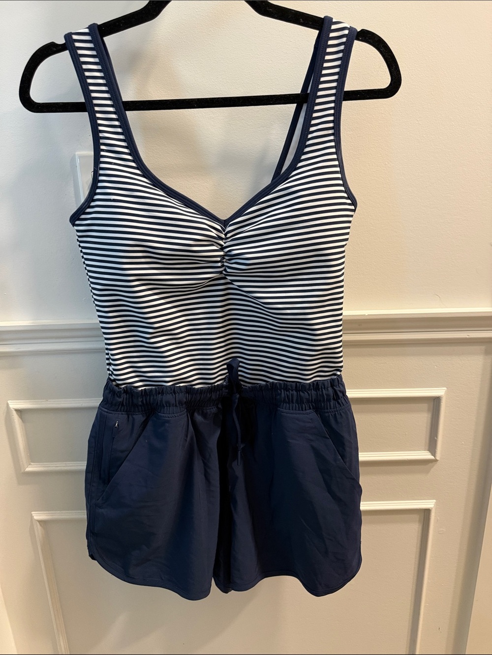 Abercrombie & Fitch Navy and White Striped Romper
